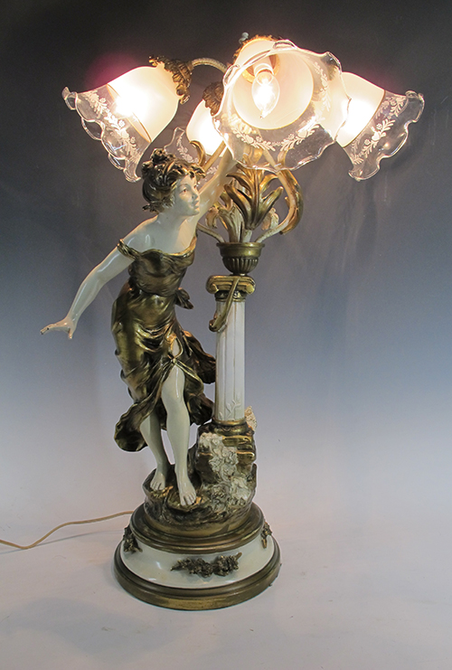 art nouveau spelter lamp